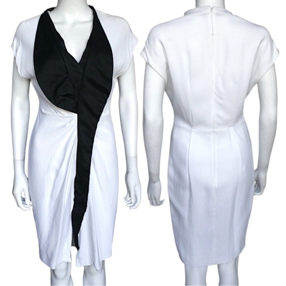 NWOT Givenchy Paris FW 2012 White Silk Cocktail Dress w/ Black Frill Trim 6 / 38 - Picture 5 of 16